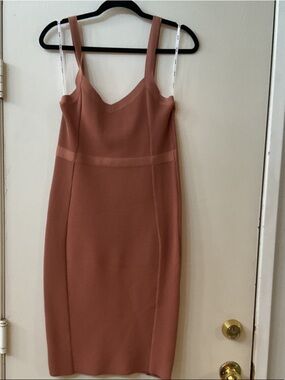 Bardot Midi Bodycon Dress in Terracotta